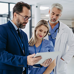 medical professionals looking at ipad